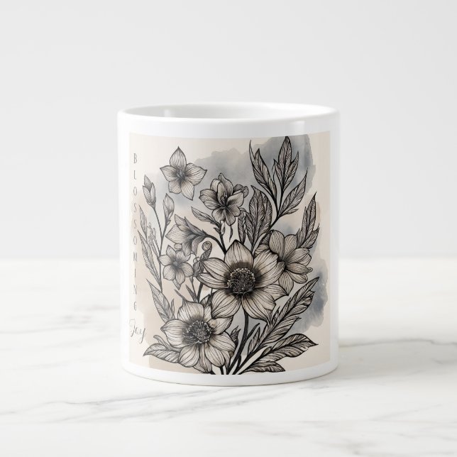 Beautiful Flowers Pattern,Blossoming Joy Large Coffee Mug (Front)