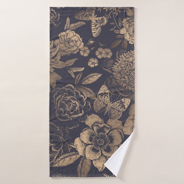 Beautiful flowers peonies, roses and butterflies.  bath towel (Bath Towel)