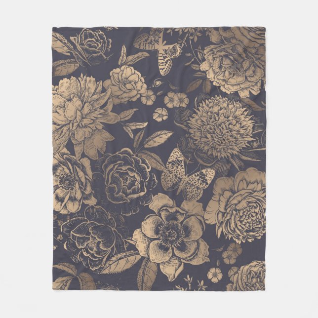 Beautiful flowers peonies, roses and butterflies.  fleece blanket (Front)
