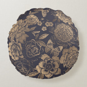 Beautiful flowers peonies, roses and butterflies. round cushion