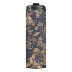 Beautiful flowers peonies, roses and butterflies. thermal tumbler