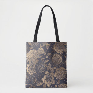 Beautiful flowers peonies, roses and butterflies.  tote bag