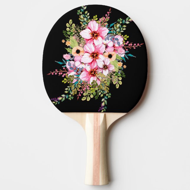 Beautiful Flowers Pop off Black Ping Pong Paddle (Front)