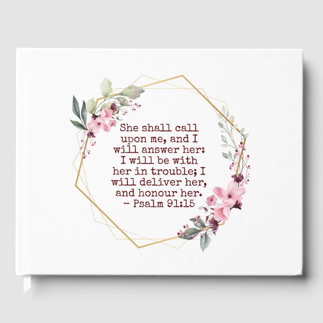 Beautiful Flowers Psalm 91 Birthday Guest Book (Front)