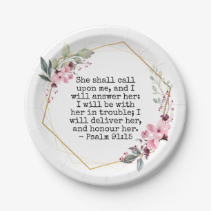 Beautiful Flowers Psalm 91 Paper Plate