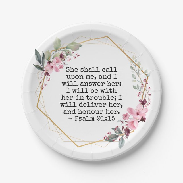Beautiful Flowers Psalm 91 Paper Plate (Front)