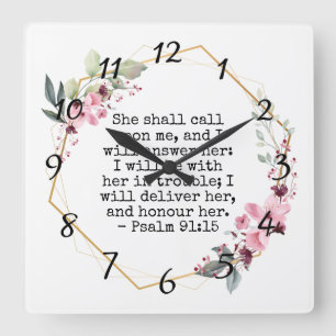 Beautiful Flowers Psalm 91 Square Wall Clock