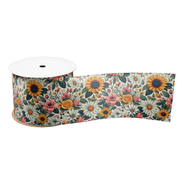 Beautiful Flowers Satin Ribbon (Spool)