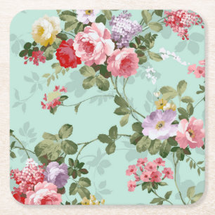Beautiful Flowers Square Paper Coaster