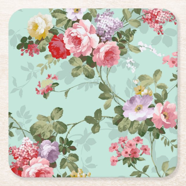 Beautiful Flowers Square Paper Coaster (Front)