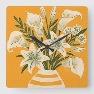 Beautiful Flowers Square Wall Clock
