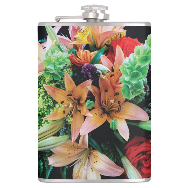 Beautiful Flowers Throw Pillow Hip Flask (Front)