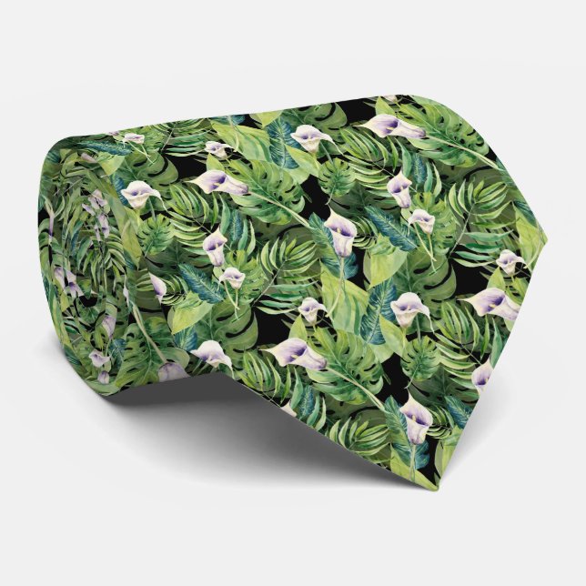 Beautiful flowers tropical leaves floral pattern tie (Rolled)