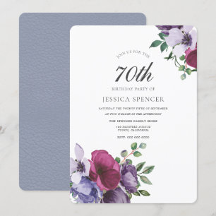 Beautiful Flowers Watercolor 70th Birthday Party Invitation