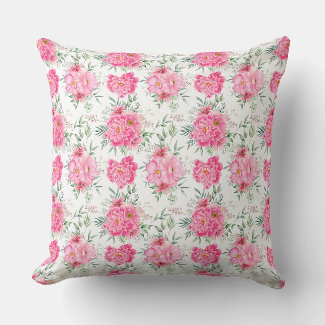 Beautiful Flowers Watercolor Floral Pattern Cushion (Front)