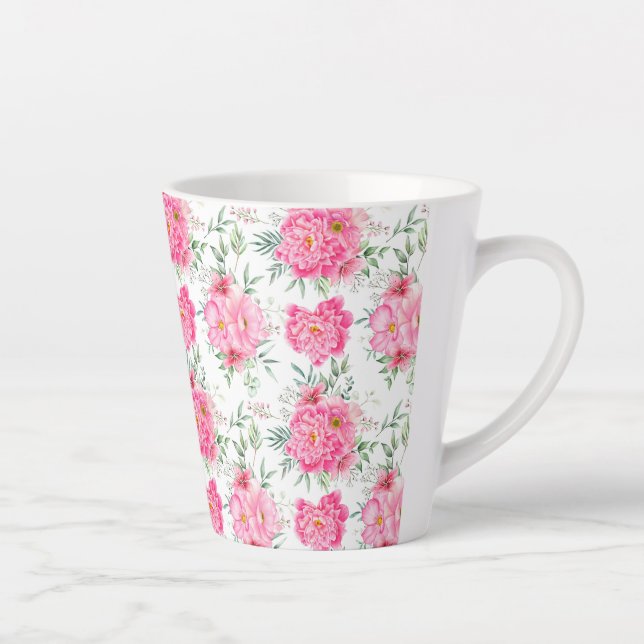 Beautiful Flowers Watercolor Floral Pattern Latte Mug (Right)