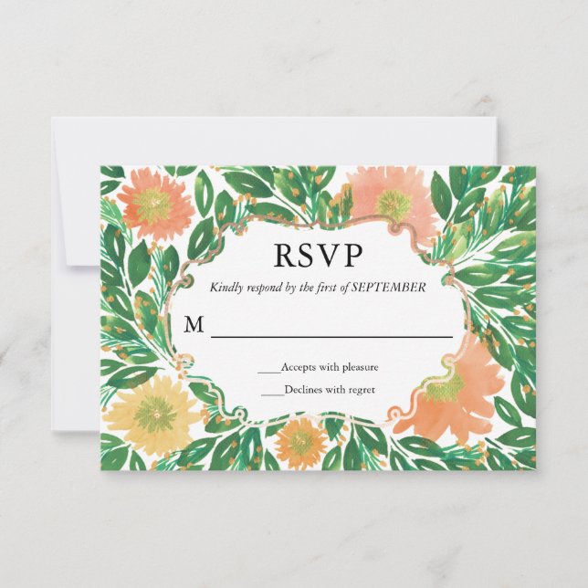 Beautiful Flowers Watercolor Painting RSVP Card (Front)