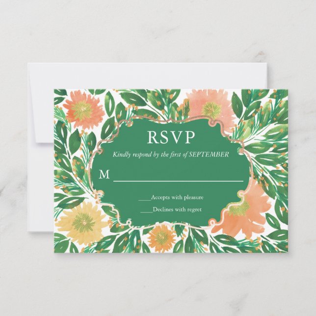 Beautiful Flowers Watercolor Painting RSVP Card (Front)