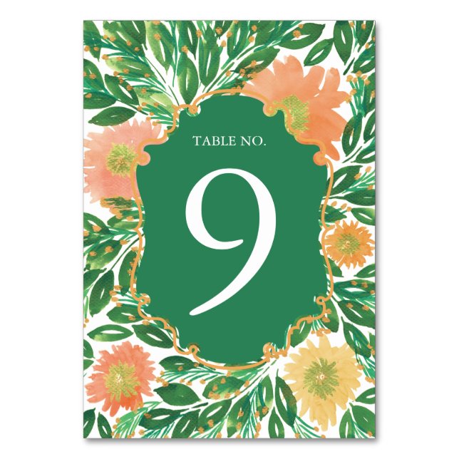 Beautiful Flowers Watercolor Painting Table Number (Front)