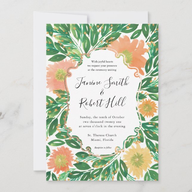 Beautiful Flowers Watercolor Painting Wedding Invitation (Front)