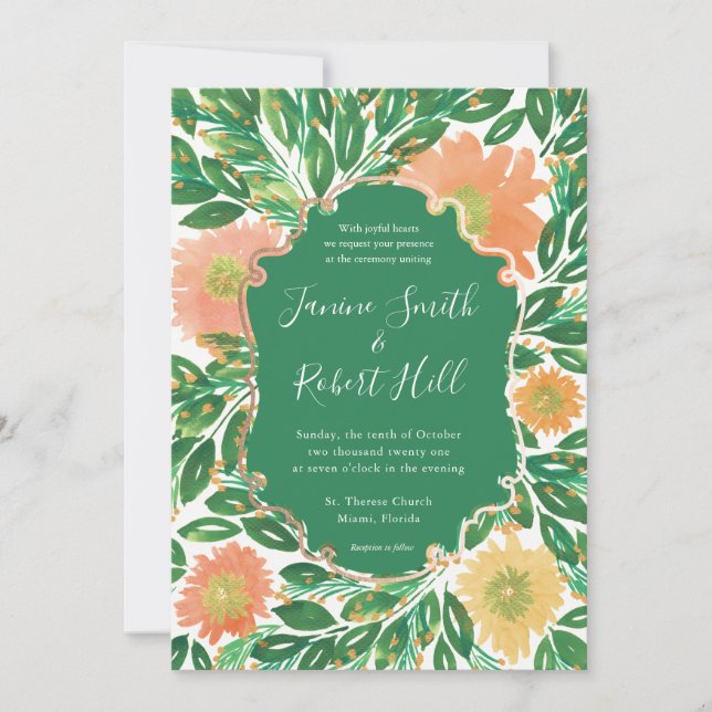 Beautiful Flowers Watercolor Painting Wedding Invitation (Front)