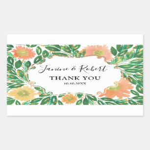 Beautiful Flowers Watercolor Painting Wedding Rectangular Sticker