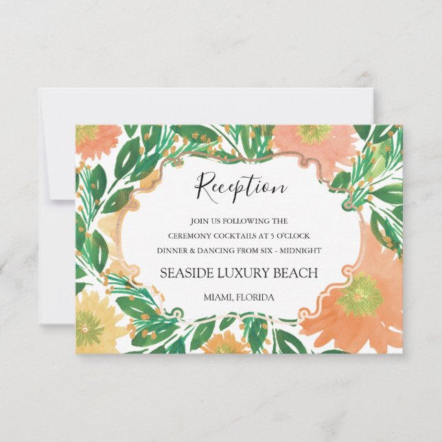 Beautiful Flowers Watercolor Reception Card (Front)