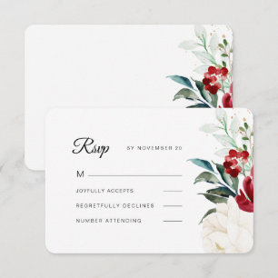 Beautiful Flowers with Greenery Christmas Wedding RSVP Card