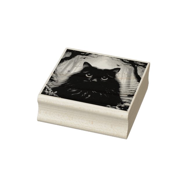 Beautiful Fluffy Black Cat with Eyes Rubber Stamp (Stamp)