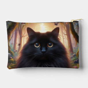 Beautiful Fluffy Black Cat with Gold Eyes Accessory Pouch