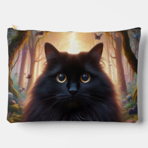 Beautiful Fluffy Black Cat with Gold Eyes Accessory Pouch