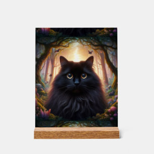 Beautiful Fluffy Black Cat with Gold Eyes Acrylic Sign