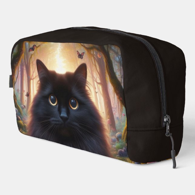 Beautiful Fluffy Black Cat with Gold Eyes Dopp Kit (Right Corner)