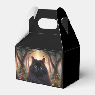 Beautiful Fluffy Black Cat with Gold Eyes Favour Box