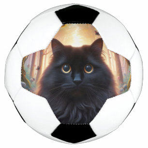 Beautiful Fluffy Black Cat with Gold Eyes Football