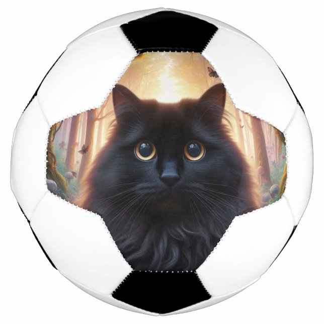 Beautiful Fluffy Black Cat with Gold Eyes Football (Front)