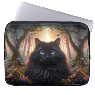 Beautiful Fluffy Black Cat with Gold Eyes Laptop Sleeve