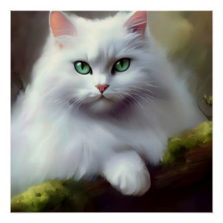Beautiful Fluffy Cat Painting Poster