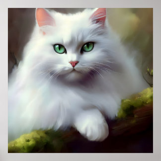 Beautiful Fluffy Cat Painting Poster