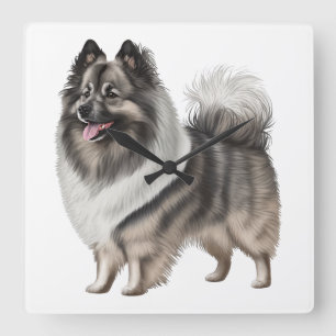 BEAUTIFUL FLUFFY KEESHOND DOG SQUARE WALL CLOCK