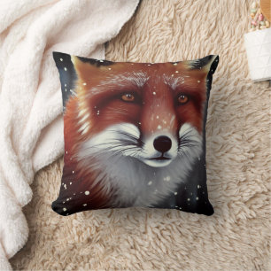 Beautiful Fluffy Red Fox in Snow Cushion