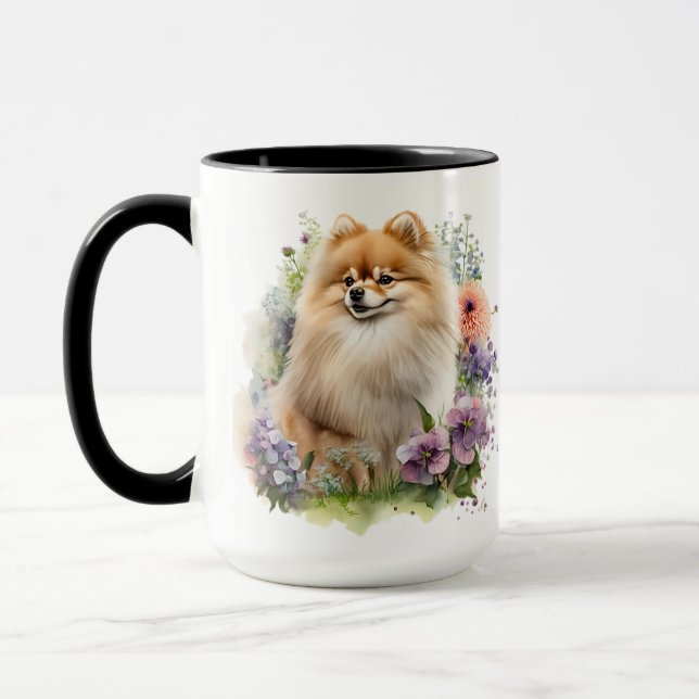 BEAUTIFUL FLUFFY WATERCOLOR POMERANIAN DOG MUG (Left)