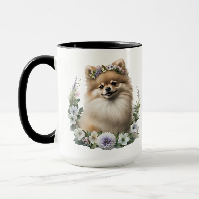 BEAUTIFUL FLUFFY WATERCOLOR POMERANIAN DOG MUG (Left)