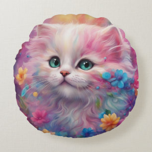 Beautiful Fluffy White Cat Round Cushion