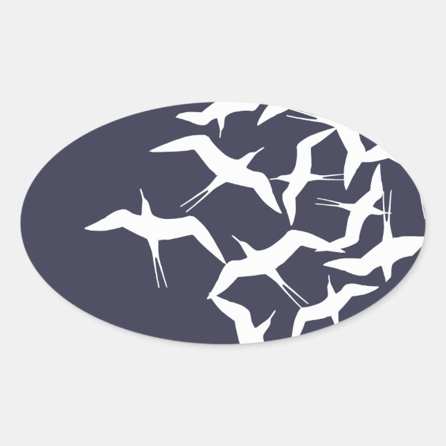 Beautiful Flying Birds Pattern Product Oval Sticker (Front)