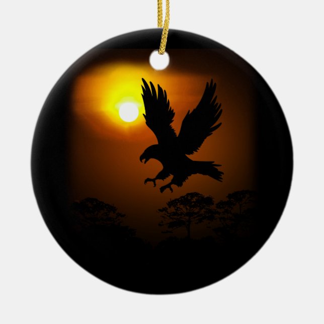 Beautiful Flying Eagle Surreal Sky Silhouette Ceramic Tree Decoration (Front)