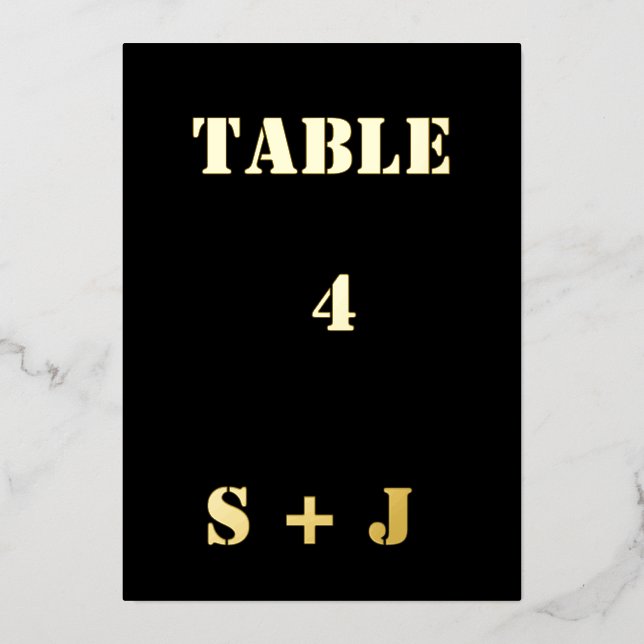 Beautiful foil wedding table number card (Front)