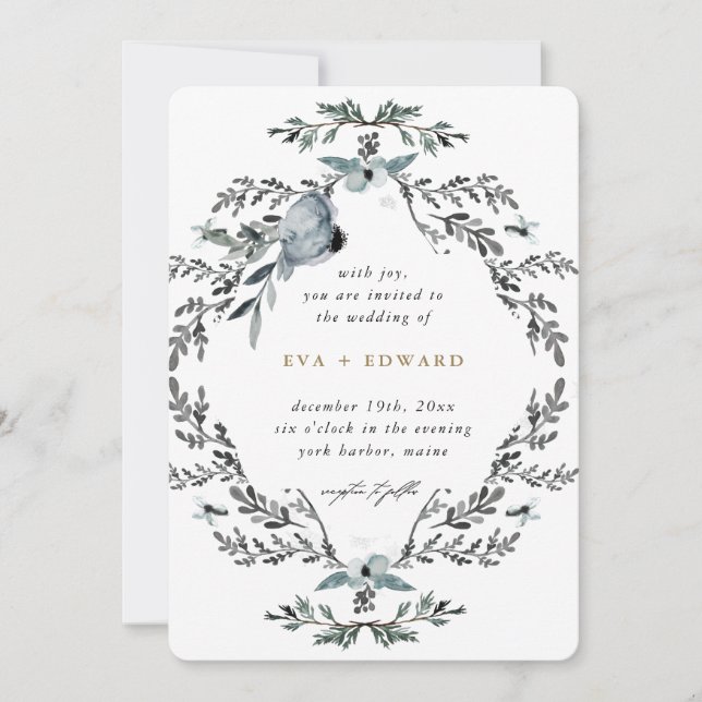 Beautiful Foliage Wreath Calligraphy Wedding Invitation (Front)