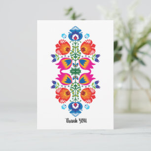 Beautiful Folklore Pink, red and blue Thank you Card