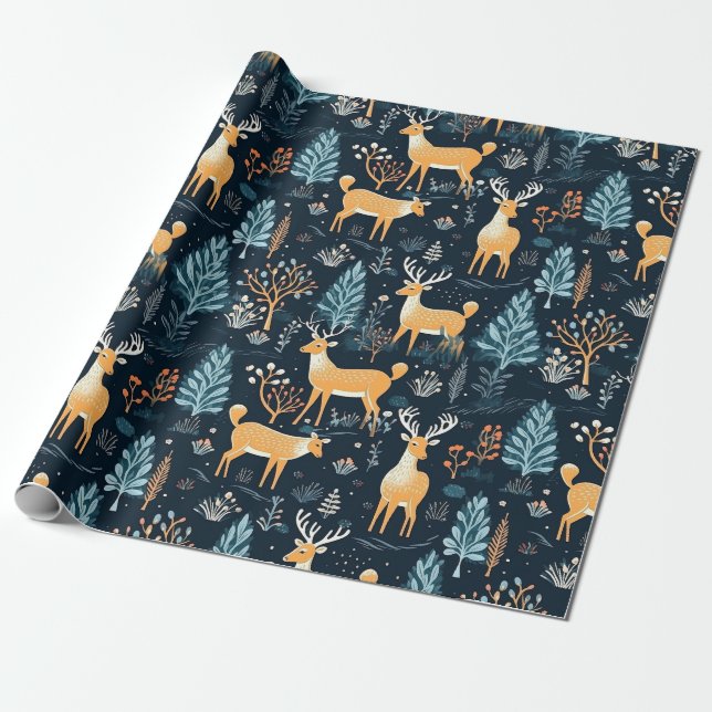 Beautiful Forest Deer Wrapping Paper (Unrolled)